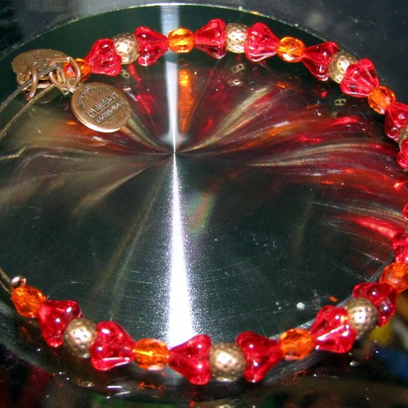 Vintage Alex & Ani Silver Red Orange Crystal Beads Charm Bracelet Expandable - Picture 4 of 4